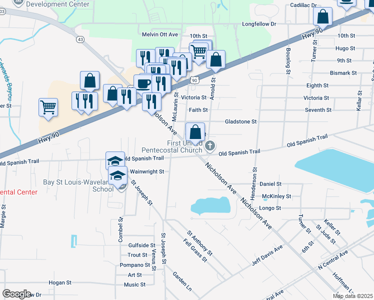 map of restaurants, bars, coffee shops, grocery stores, and more near 1900-1906 Nicholson Avenue in Waveland