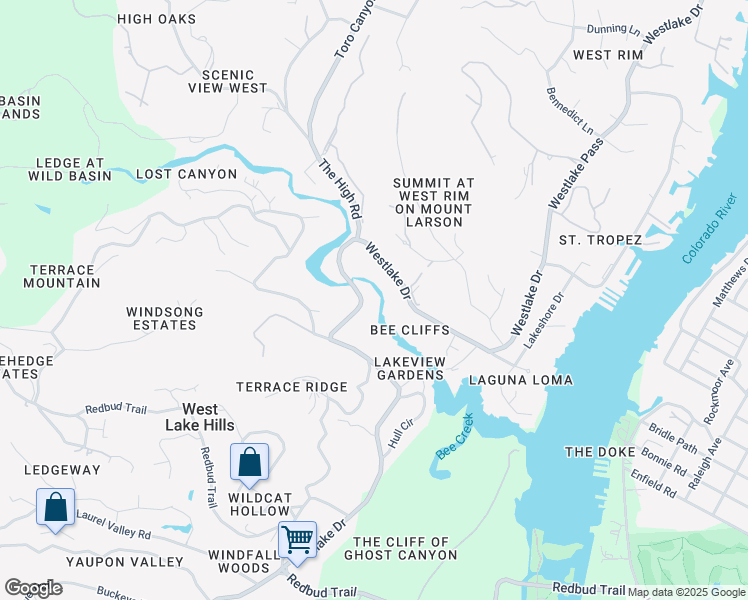 map of restaurants, bars, coffee shops, grocery stores, and more near 1847 Westlake Drive in Austin