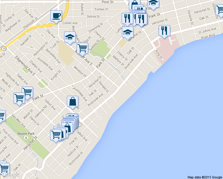 map of restaurants, bars, coffee shops, grocery stores, and more near 3002 Riverside Avenue in Jacksonville