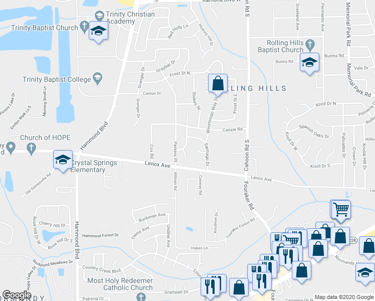 map of restaurants, bars, coffee shops, grocery stores, and more near 1168 Sawyerwood Drive in Jacksonville
