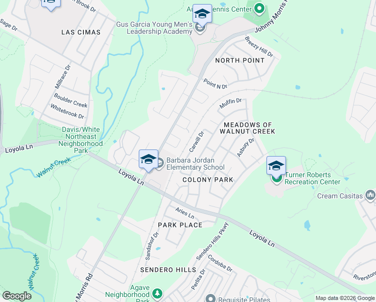 map of restaurants, bars, coffee shops, grocery stores, and more near 7008 Carwill Drive in Austin