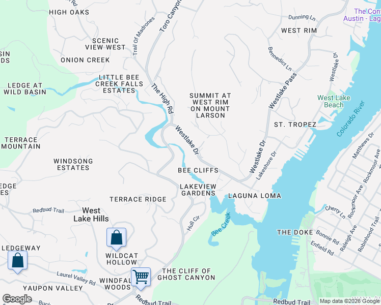 map of restaurants, bars, coffee shops, grocery stores, and more near 1847 Westlake Drive in Austin