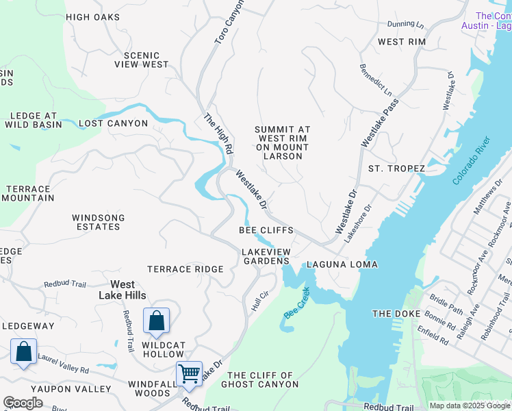 map of restaurants, bars, coffee shops, grocery stores, and more near 1847 Westlake Drive in Austin