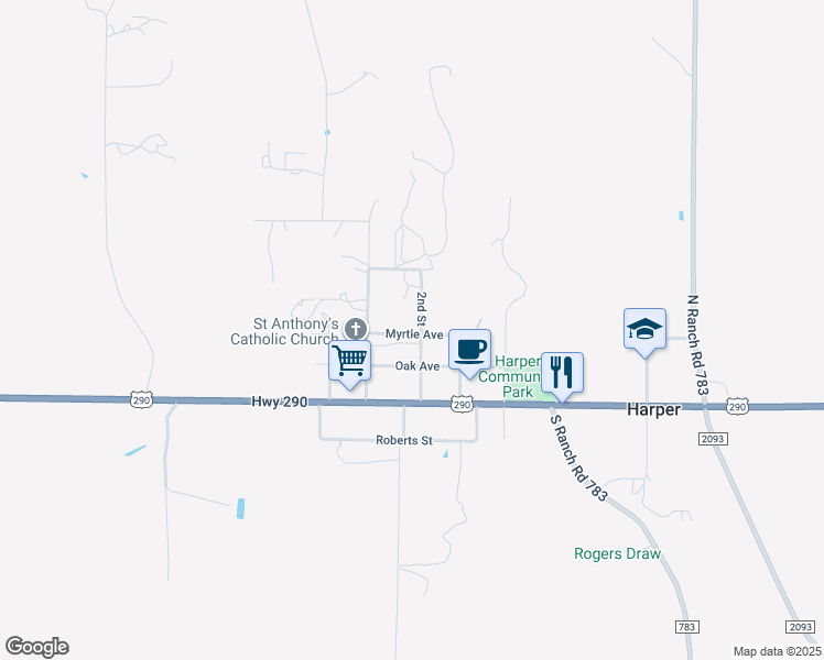 map of restaurants, bars, coffee shops, grocery stores, and more near 237 2nd Street in Harper