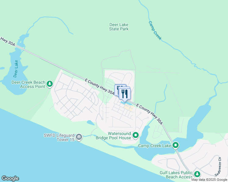 map of restaurants, bars, coffee shops, grocery stores, and more near 92 Milestone Drive in Santa Rosa Beach