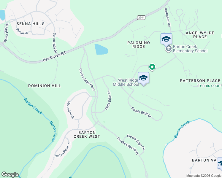 map of restaurants, bars, coffee shops, grocery stores, and more near 2109 Cliffs Edge Drive in Austin