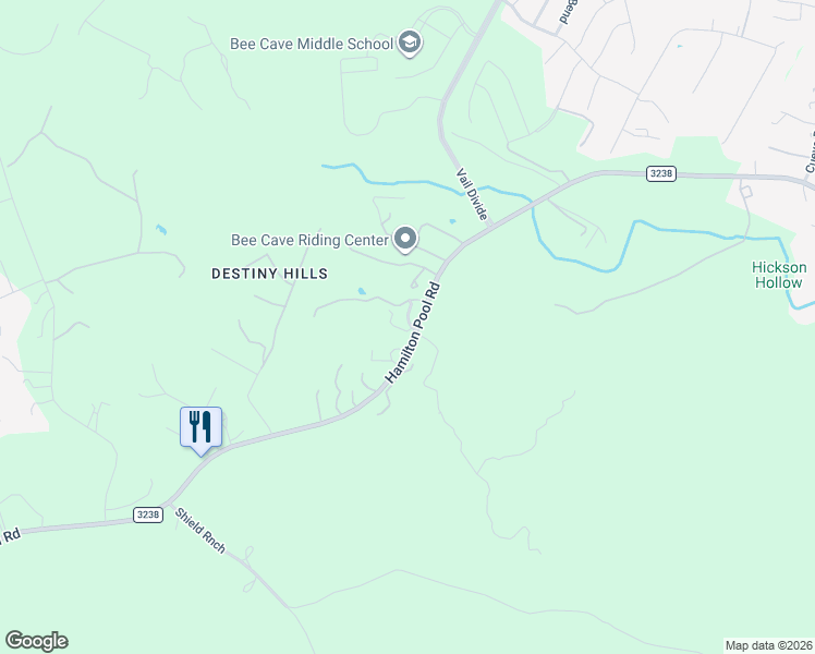 map of restaurants, bars, coffee shops, grocery stores, and more near 15768 Hamilton Pool Road in Austin