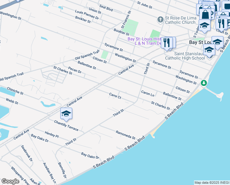 map of restaurants, bars, coffee shops, grocery stores, and more near 242 St Charles St in Bay St. Louis