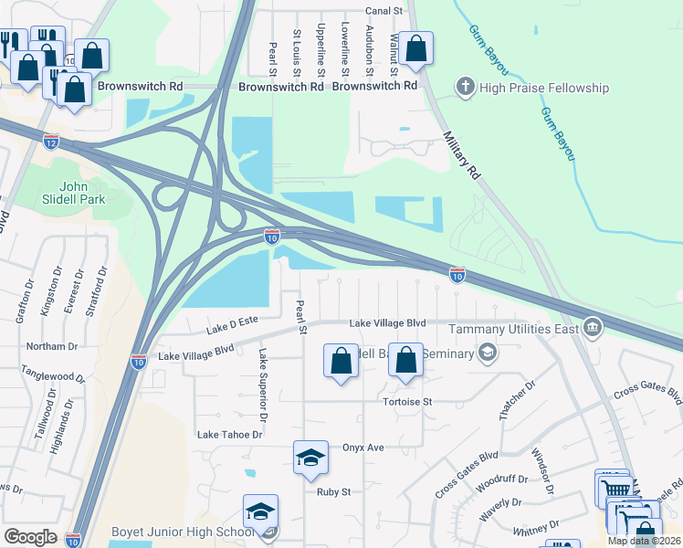 map of restaurants, bars, coffee shops, grocery stores, and more near 818 Lake Borgne Court in Slidell