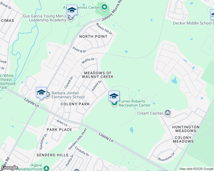 map of restaurants, bars, coffee shops, grocery stores, and more near 7105 Ritchie Drive in Austin