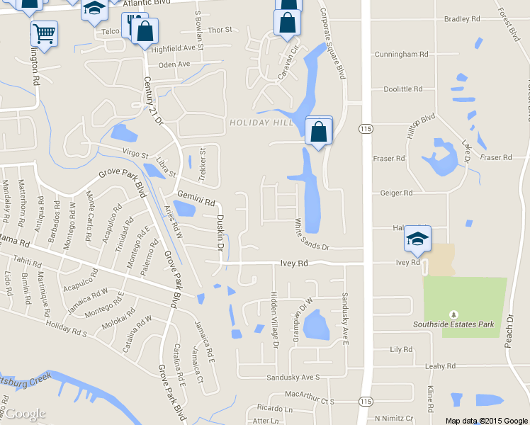 map of restaurants, bars, coffee shops, grocery stores, and more near 2362 Sunset Bluff Drive in Jacksonville