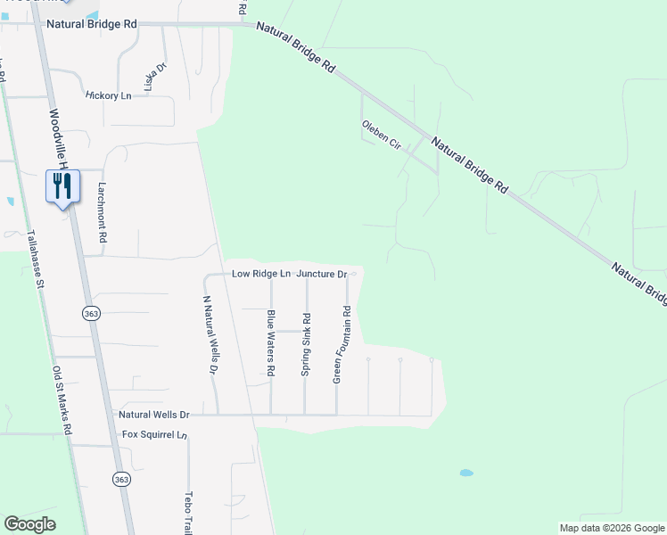 map of restaurants, bars, coffee shops, grocery stores, and more near 2736 Juncture Drive in Tallahassee