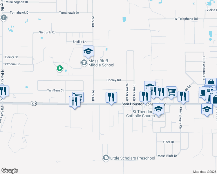 map of restaurants, bars, coffee shops, grocery stores, and more near 794 N Huval Dr in Lake Charles