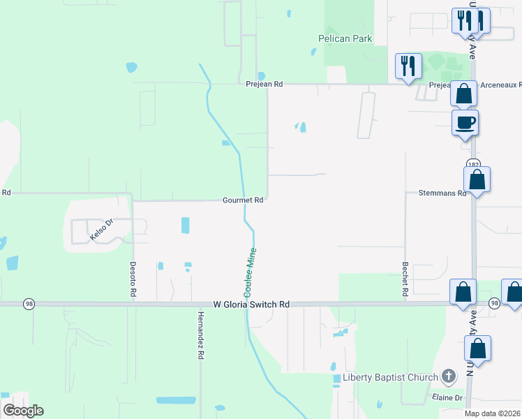 map of restaurants, bars, coffee shops, grocery stores, and more near 265 Gourmet Road in Carencro