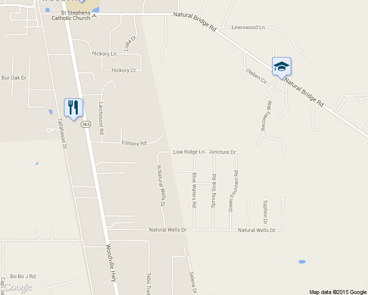 map of restaurants, bars, coffee shops, grocery stores, and more near 2662 Low Ridge Lane in Tallahassee