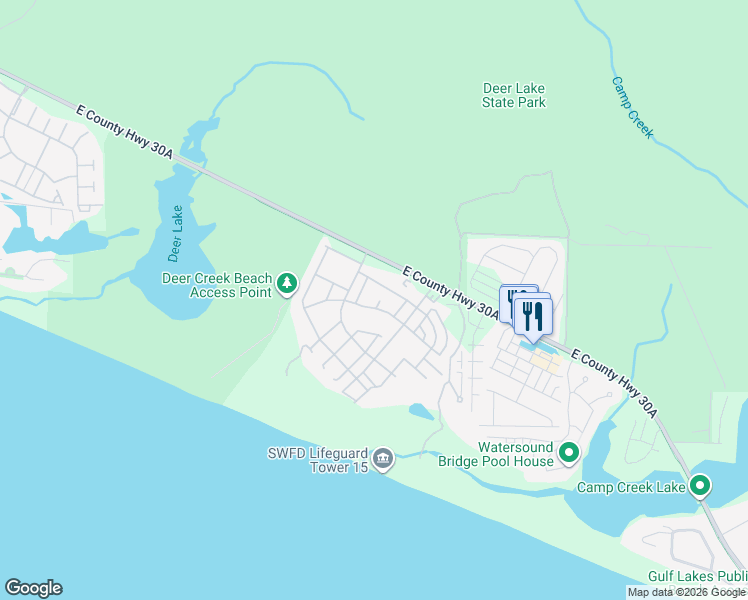 map of restaurants, bars, coffee shops, grocery stores, and more near 30 North Shingle Way in Walton County