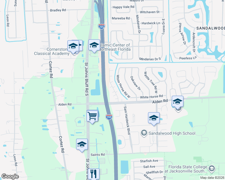 map of restaurants, bars, coffee shops, grocery stores, and more near 2486 Whispering Woods Boulevard in Jacksonville