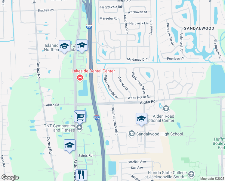 map of restaurants, bars, coffee shops, grocery stores, and more near 2515 White Horse Road West in Jacksonville