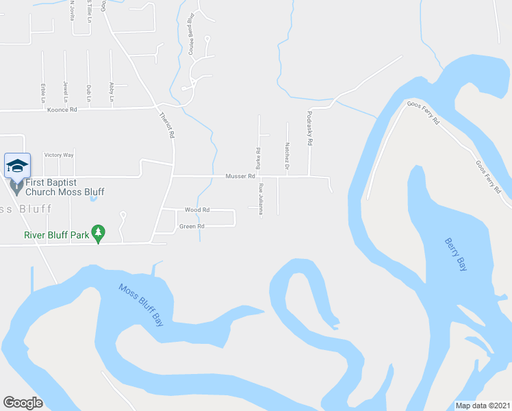 map of restaurants, bars, coffee shops, grocery stores, and more near 1222 Rue Blakeney in Moss Bluff