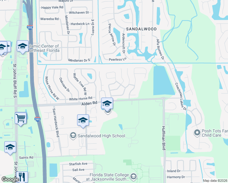 map of restaurants, bars, coffee shops, grocery stores, and more near 2527 Fernside Road in Jacksonville
