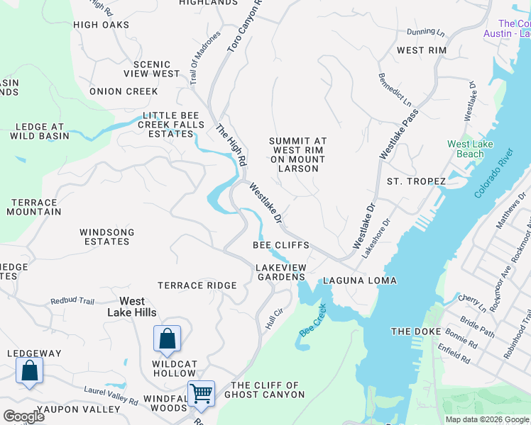 map of restaurants, bars, coffee shops, grocery stores, and more near 1847 Westlake Drive in Austin