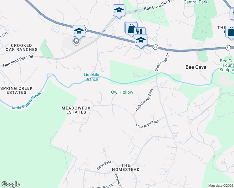 map of restaurants, bars, coffee shops, grocery stores, and more near 13800 Lone Rider Trail in Austin