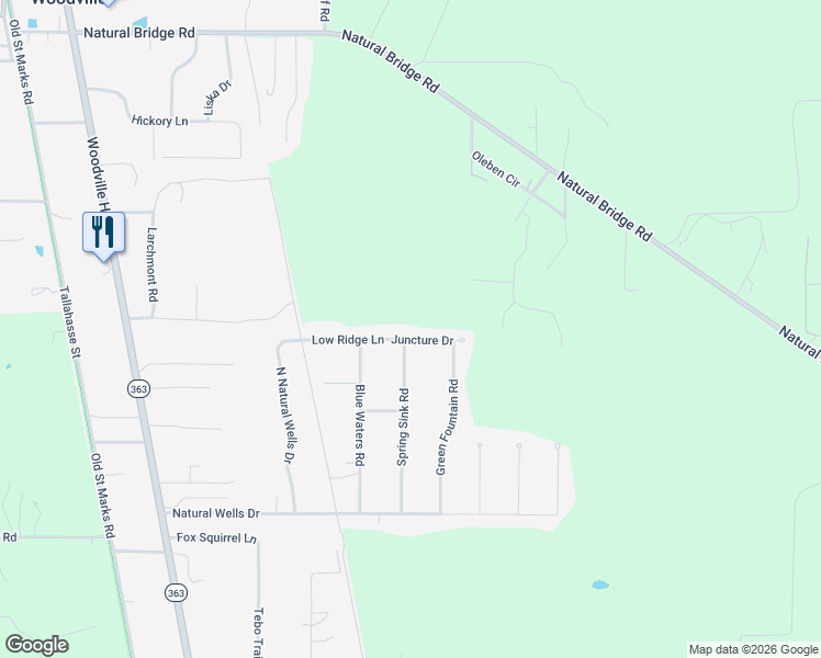 map of restaurants, bars, coffee shops, grocery stores, and more near 2716 Juncture Drive in Tallahassee