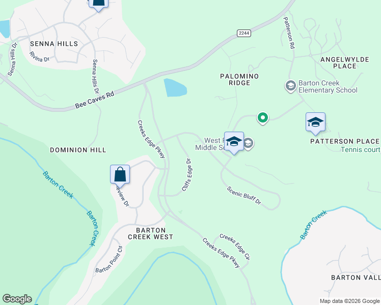 map of restaurants, bars, coffee shops, grocery stores, and more near 2109 Cliffs Edge Drive in Austin