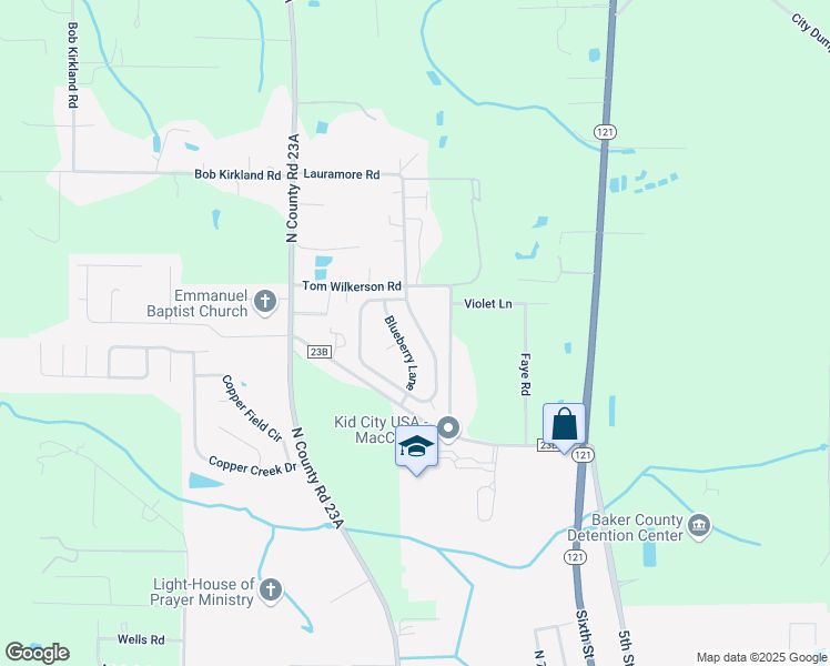 map of restaurants, bars, coffee shops, grocery stores, and more near 11786 Huckleberry Trail East in Macclenny