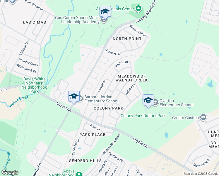map of restaurants, bars, coffee shops, grocery stores, and more near 6800 Bryonwood Drive in Austin