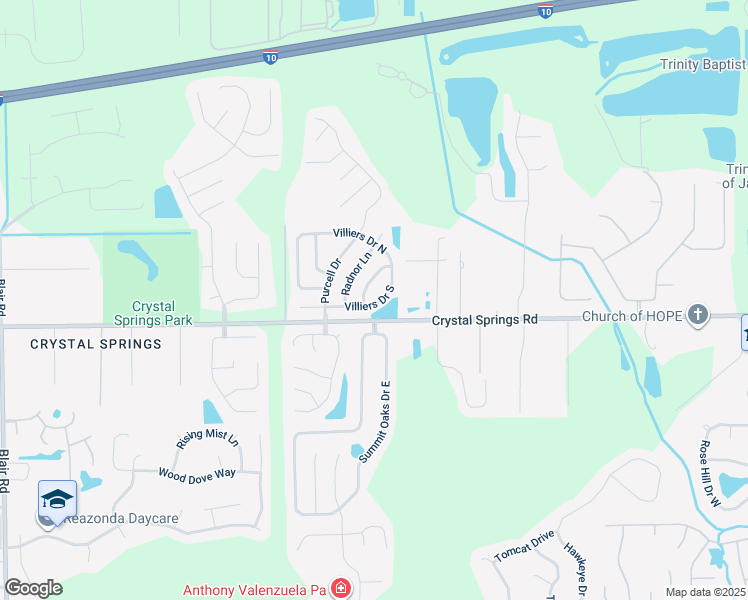 map of restaurants, bars, coffee shops, grocery stores, and more near 9593 Villiers Drive South in Jacksonville