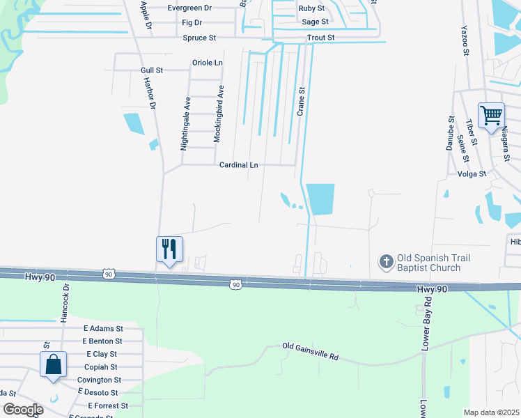 map of restaurants, bars, coffee shops, grocery stores, and more near 9154 South Lark Street in Bay St. Louis
