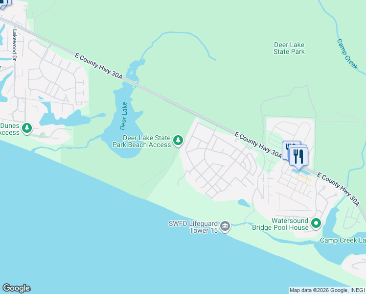 map of restaurants, bars, coffee shops, grocery stores, and more near 148 Coopersmith Lane in Panama City Beach