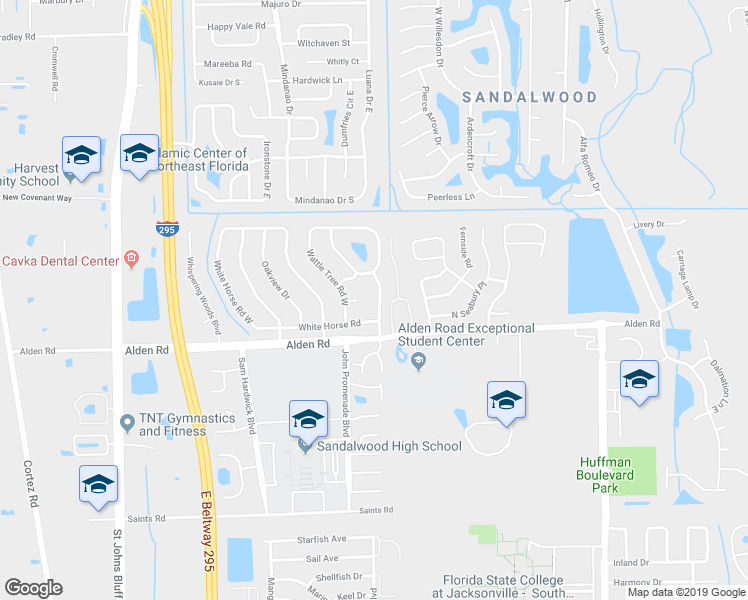 map of restaurants, bars, coffee shops, grocery stores, and more near 2533 White Horse Road East in Jacksonville
