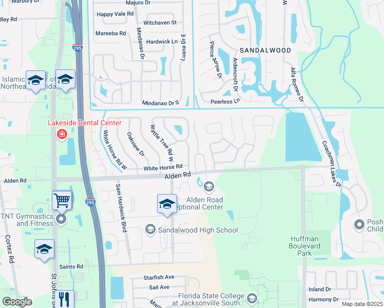 map of restaurants, bars, coffee shops, grocery stores, and more near 2533 White Horse Road East in Jacksonville