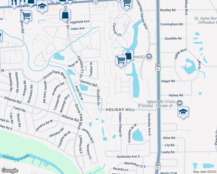 map of restaurants, bars, coffee shops, grocery stores, and more near 2362 Sunset Bluff Drive in Jacksonville