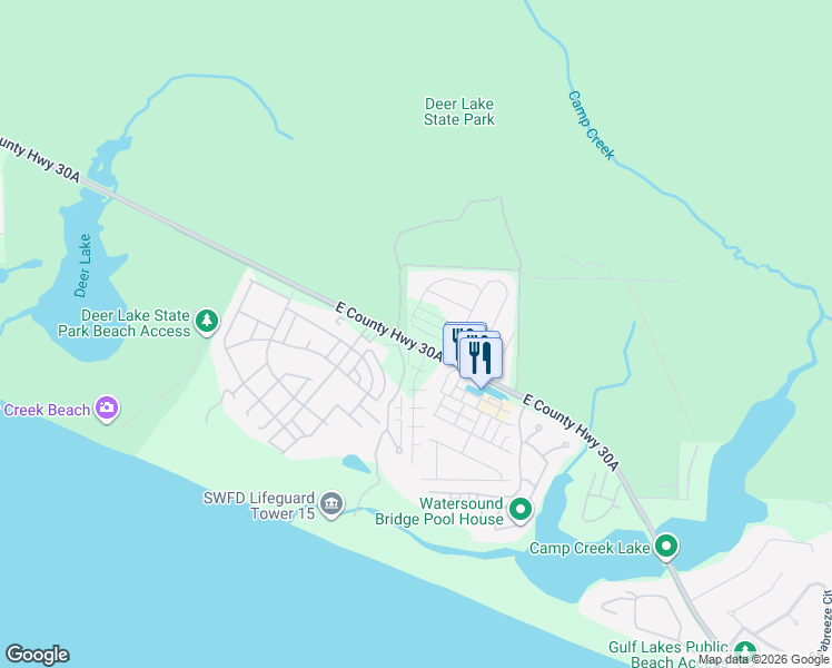 map of restaurants, bars, coffee shops, grocery stores, and more near 87 Grace Point Way in Santa Rosa Beach