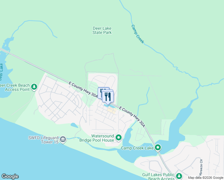 map of restaurants, bars, coffee shops, grocery stores, and more near 11 Pine Lands Loop East in Santa Rosa Beach