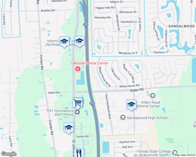 map of restaurants, bars, coffee shops, grocery stores, and more near 2475 Whispering Woods Boulevard in Jacksonville