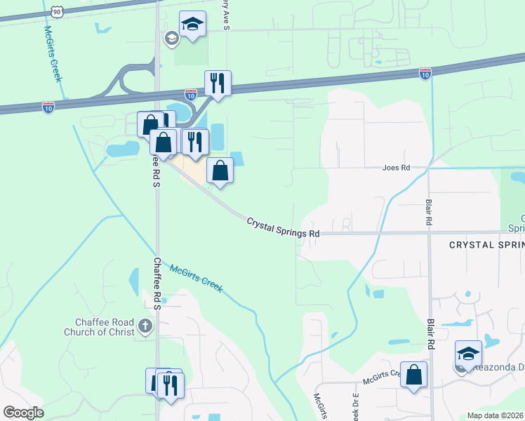 map of restaurants, bars, coffee shops, grocery stores, and more near 10745 Crystal Springs Road in Jacksonville