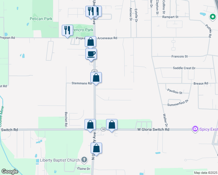 map of restaurants, bars, coffee shops, grocery stores, and more near 111 Kentwood Drive in Carencro