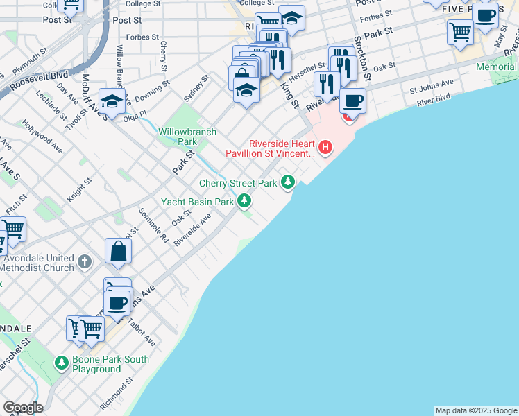 map of restaurants, bars, coffee shops, grocery stores, and more near 1833 Willow Branch Terrace in Jacksonville