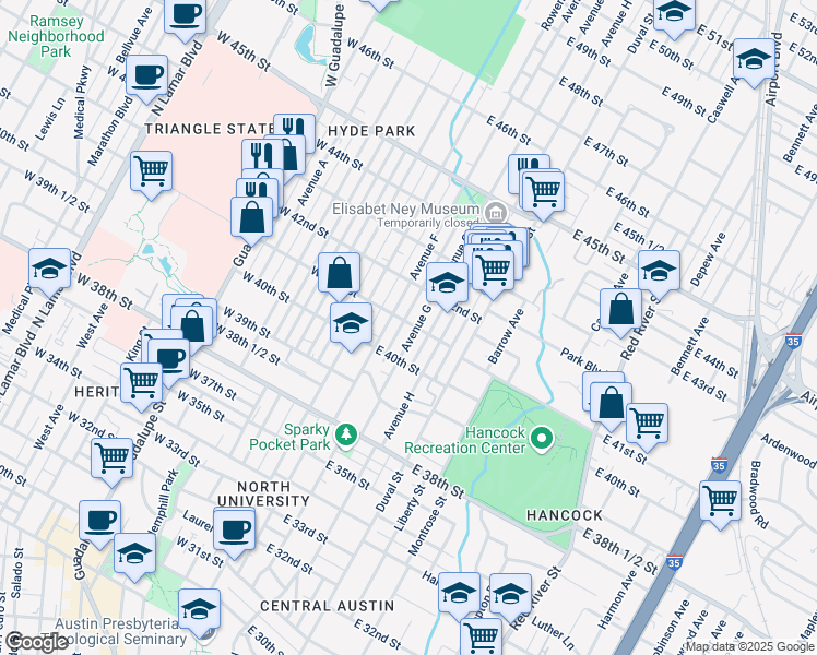 map of restaurants, bars, coffee shops, grocery stores, and more near 4014 1/2 Avenue G in Austin