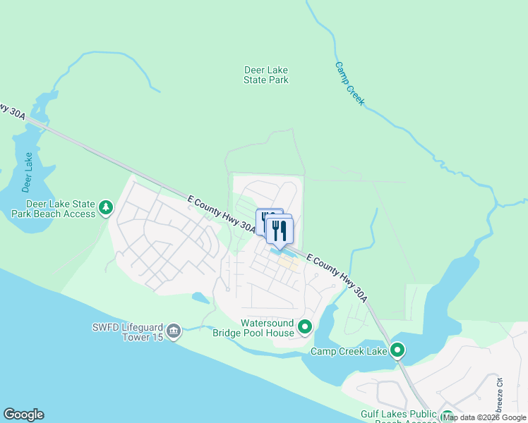 map of restaurants, bars, coffee shops, grocery stores, and more near 92 Milestone Drive in Santa Rosa Beach