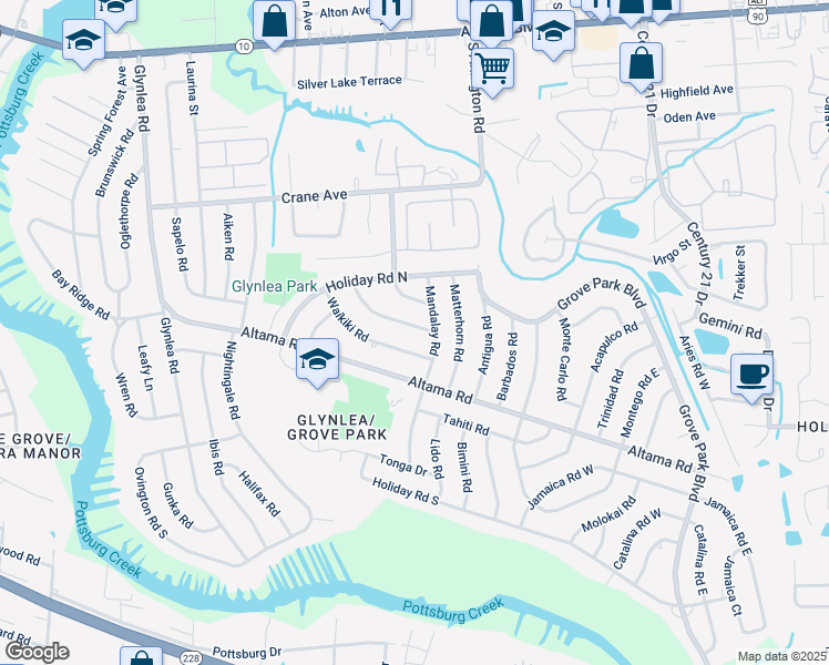 map of restaurants, bars, coffee shops, grocery stores, and more near 7103 Waikiki Road in Jacksonville