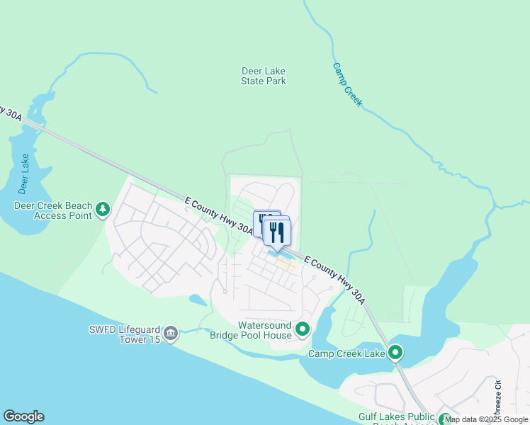 map of restaurants, bars, coffee shops, grocery stores, and more near 92 Milestone Drive in Santa Rosa Beach