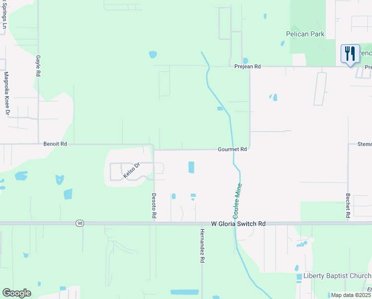 map of restaurants, bars, coffee shops, grocery stores, and more near 425 Gourmet Road in Carencro