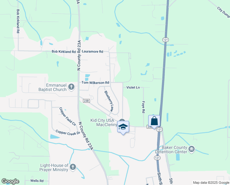 map of restaurants, bars, coffee shops, grocery stores, and more near 11786 Huckleberry Trail East in Macclenny