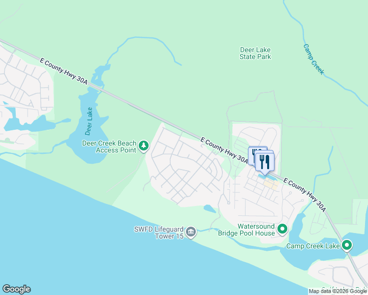 map of restaurants, bars, coffee shops, grocery stores, and more near 30 North Shingle Way in Walton County