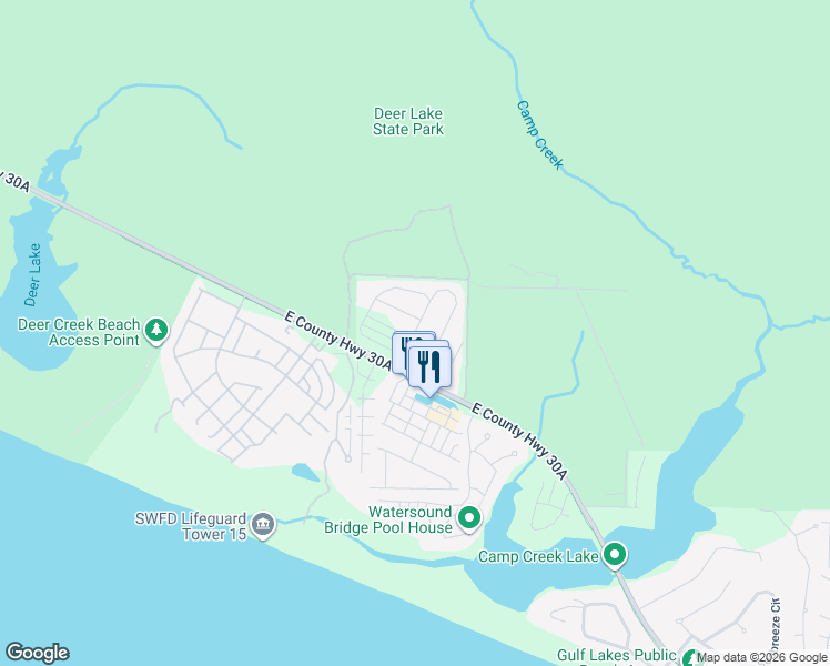 map of restaurants, bars, coffee shops, grocery stores, and more near 92 Milestone Drive in Santa Rosa Beach